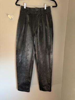 Topshop Black Faux Snakeskin Leather High-Waist Tapered Pants